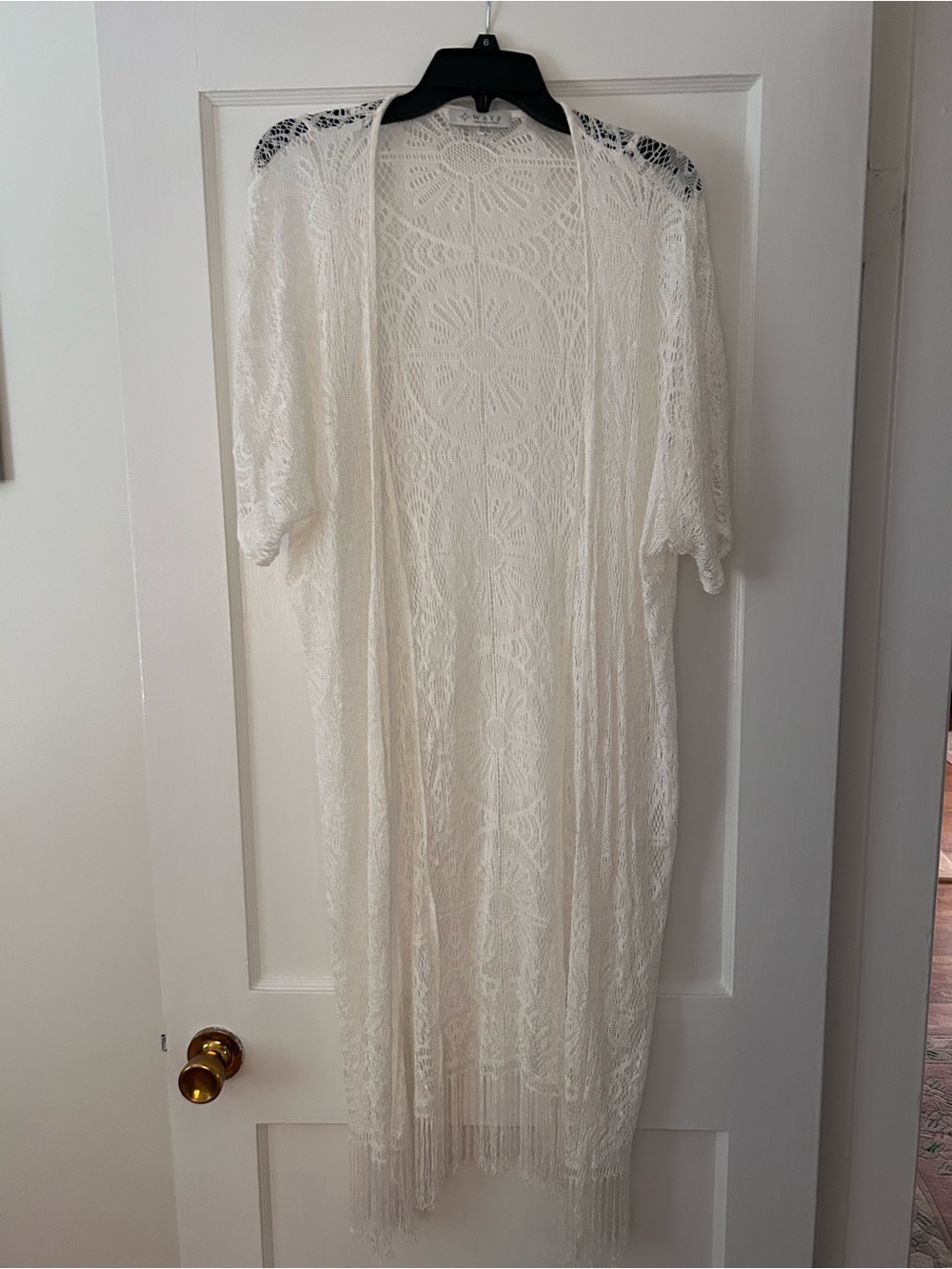 Wayf Cream Crochet Lace Maxi Cover-Up with Fringe